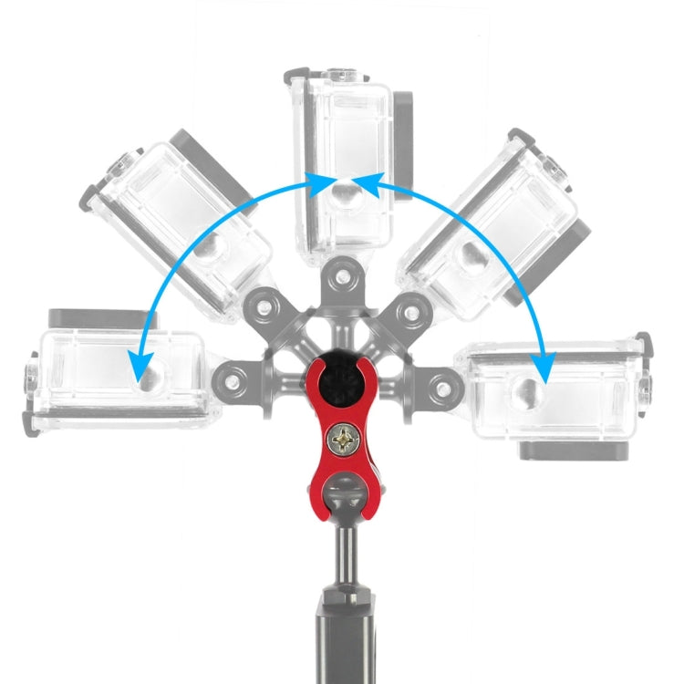 PULUZ Dual Ball Clamp Open Hole Diving Camera Bracket CNC Aluminum Spring Flashlight Clamp for Diving Underwater Photography System(Red)