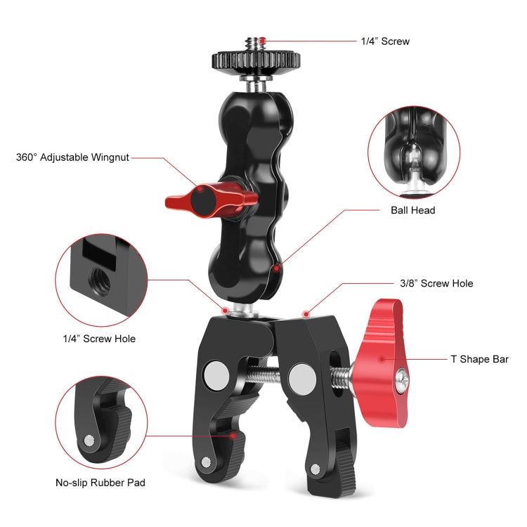 PULUZ Multi-function Magic Arm Ball Mount Clamp Crab Pliers Clip(Red) - Stand Bracket by PULUZ | Online Shopping South Africa | PMC Jewellery | Buy Now Pay Later Mobicred