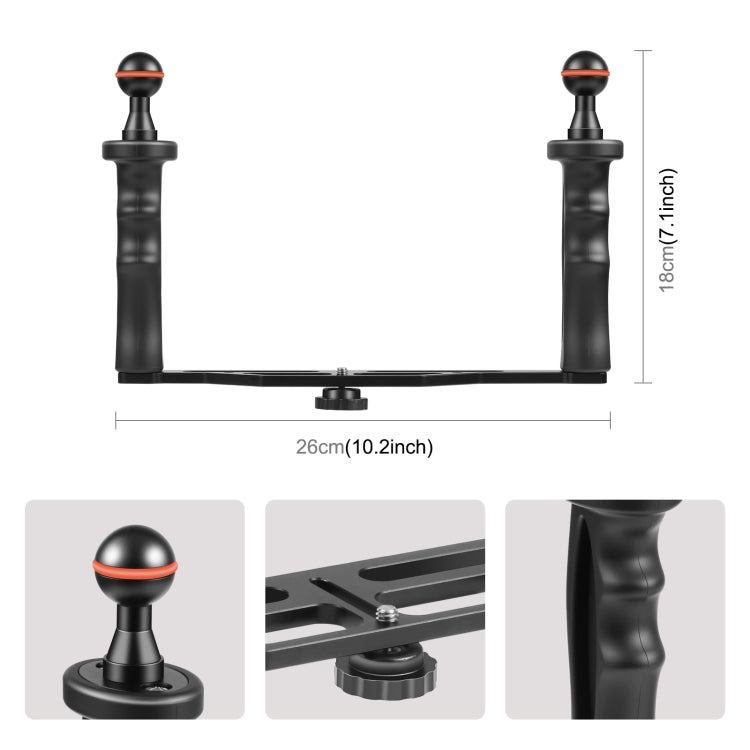 PULUZ Dual Handles Aluminium Alloy Tray Stabilizer for Underwater Camera Housings(Black) - Diving Accessories by PULUZ | Online Shopping South Africa | PMC Jewellery | Buy Now Pay Later Mobicred
