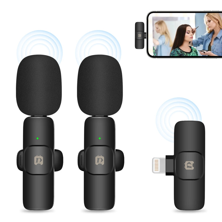 PULUZ Wireless Lavalier Noise Reduction Reverb Microphones for iPhone / iPad, 8-Pin Receiver and Dual Microphones(Black)