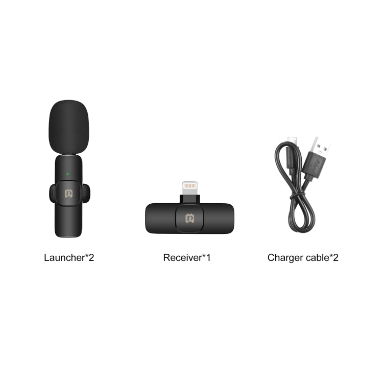 PULUZ Wireless Lavalier Noise Reduction Reverb Microphones for iPhone / iPad, 8-Pin Receiver and Dual Microphones(Black)