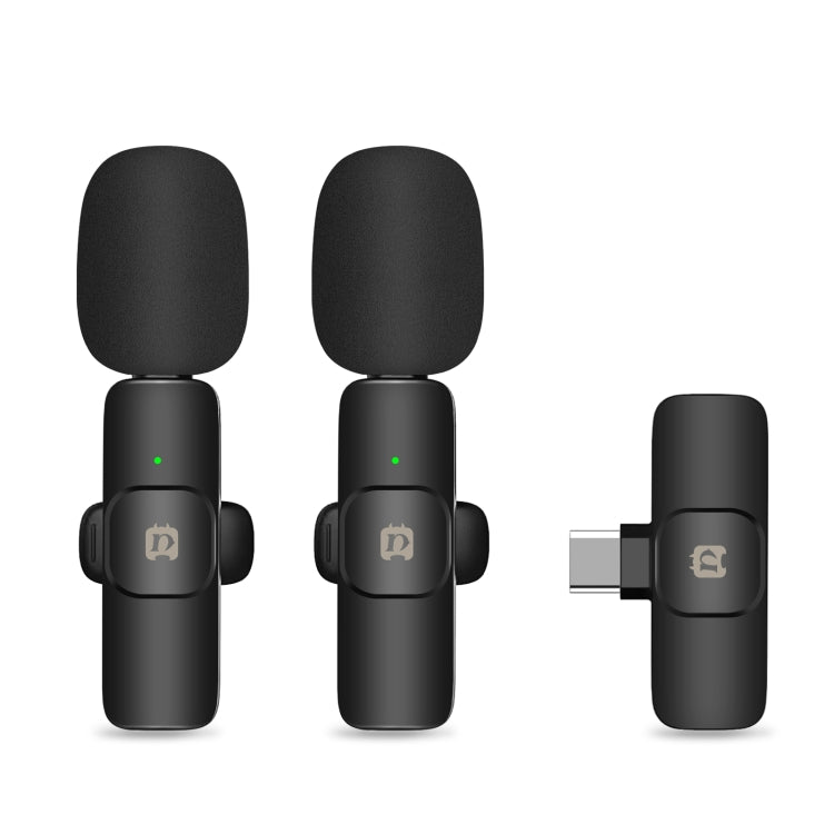 PULUZ Wireless Lavalier Noise Reduction Reverb Microphones for Type-C Phone, Type-C Receiver and Dual Microphones (Black)