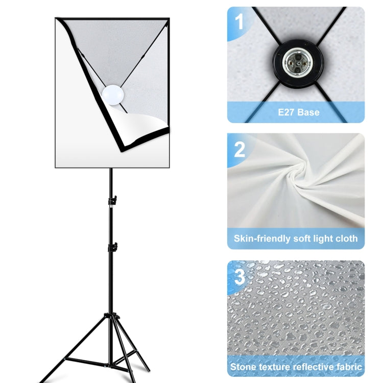 PULUZ 50x70cm Studio Softbox + 2m Tripod Mount + Single E27 30W 5700K White Light LED Bulb Photography Kit(EU Plug) - Stand Bracket by PULUZ | Online Shopping South Africa | PMC Jewellery | Buy Now Pay Later Mobicred