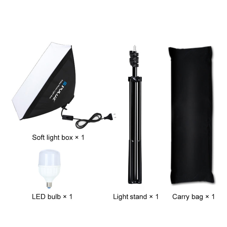 PULUZ 50x70cm Studio Softbox + 2m Tripod Mount + Single E27 30W 5700K White Light LED Bulb Photography Kit(EU Plug) - Stand Bracket by PULUZ | Online Shopping South Africa | PMC Jewellery | Buy Now Pay Later Mobicred