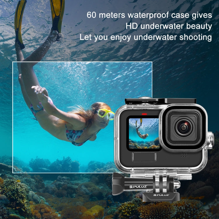PULUZ for GoPro Hero11 Black / HERO10 Black / HERO9 Black 60m Water-resistant Housing Protective Case with Buckle Basic Mount & Screw