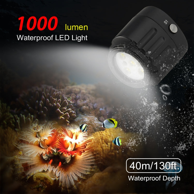 PULUZ 40m Underwater LED Photography Fill Light 1000LM 3.7V/1100mAh Diving Light for GoPro Hero11 Black / HERO10 Black / HERO9 Black /HERO8 / HERO7 /6 /5 /5 Session /4 Session /4 /3+ /3 /2 /1, Insta36 ... R, DJI Osmo Action and Other Action Cameras(Black) - free shipping - PMC Jewellery - Order now!