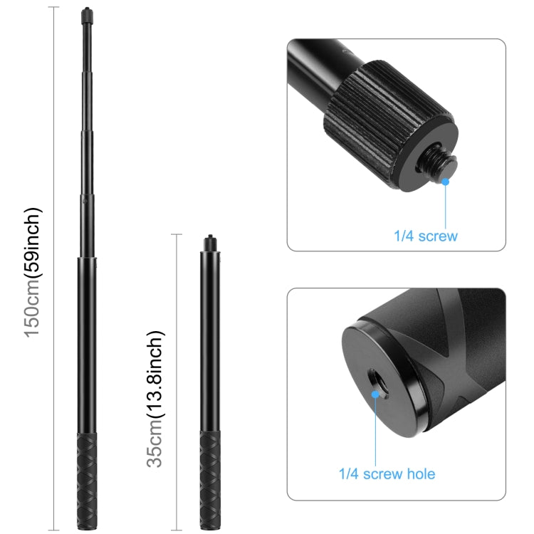 PULUZ 150cm Metal Selfie Stick Monopod for Insta360 One RS / X2 / X3 - Self Monopod Grip by PULUZ | Online Shopping South Africa | PMC Jewellery