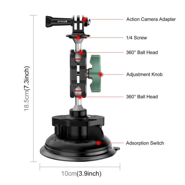 PULUZ Magic Arm Strong Suction Cup Aluminum Alloy Mount(Black) - free shipping - PMC Jewellery - Order now!