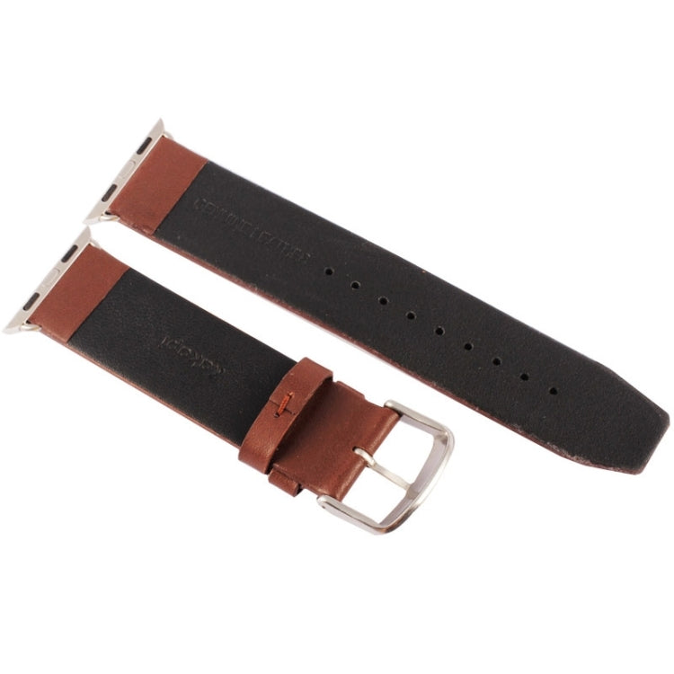 Kakapi for Apple Watch 42mm Subtle Texture Brushed Buckle Genuine Leather Watch Band with Connector(Coffee) - free shipping - PMC Jewellery - Order now!