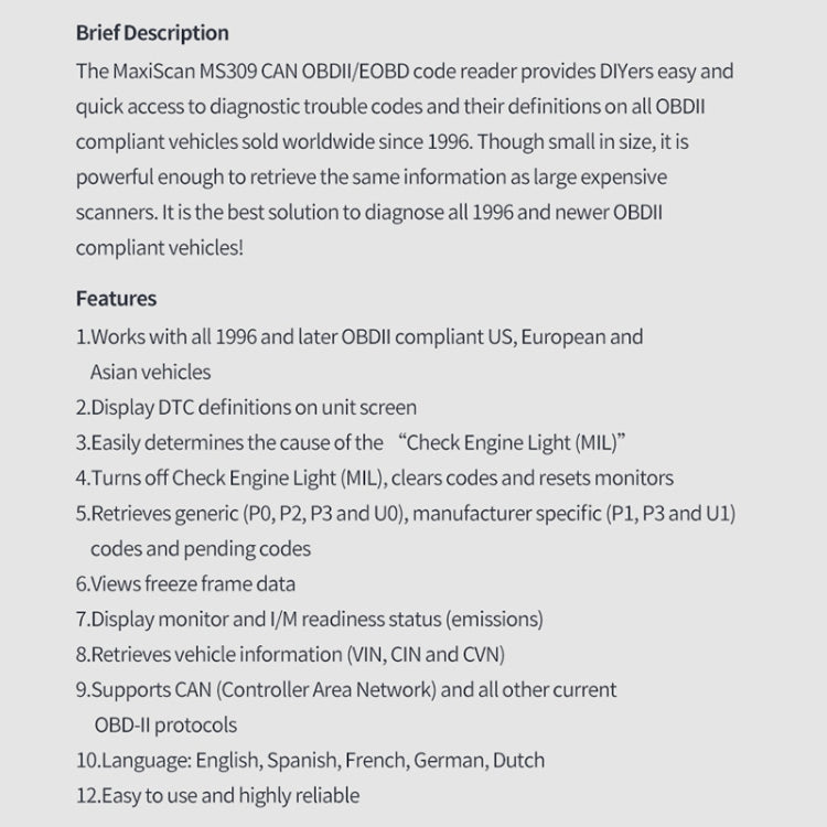 MS309 OBDII / EOBD Fault Coder Reader - free shipping - PMC TechLife - Order now!