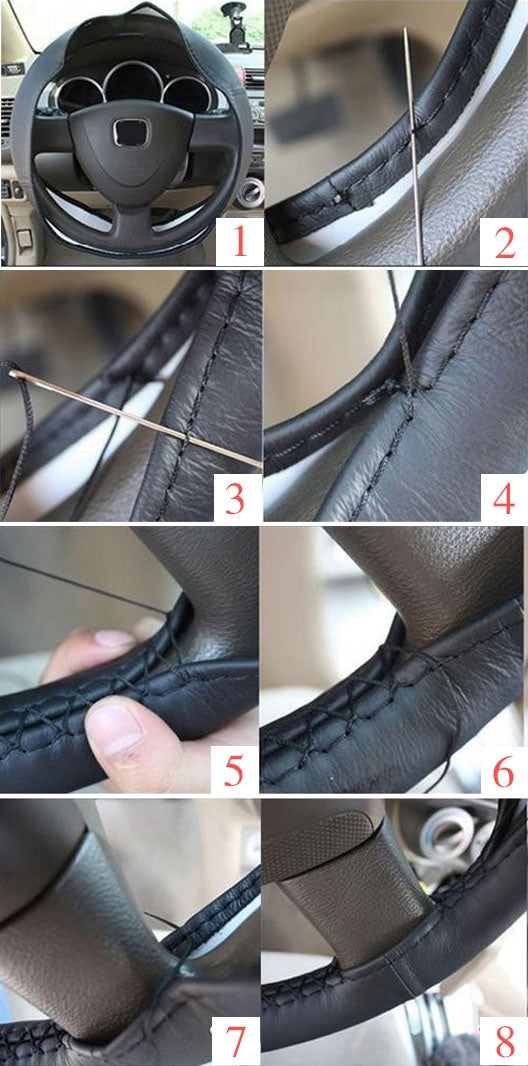 PU Leather Steering Wheel Cover With Needle and Thread, Size: 54x10.5cm (Beige) - Steering Wheel Accessories by PMC TechLife | Online Shopping South Africa | PMC TechLife | Buy Now Pay Later Mobicred