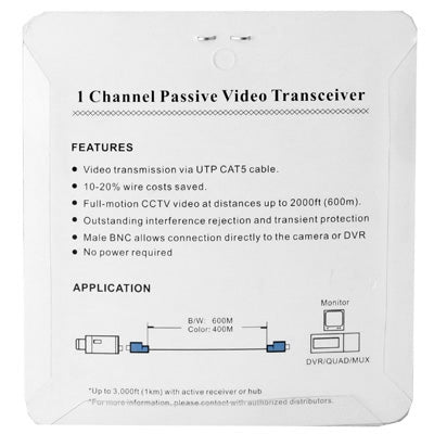 2 PCS 1 Channel Passive Video Transceiver(Grey) - free shipping - PMC TechLife - Order now!