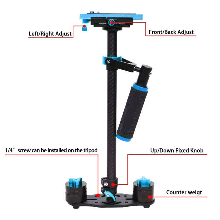 YELANGU 38.5-61cm Carbon Fiber Handheld Stabilizer for DSLR & DV Digital Video & Cameras, Capacity Range 0.5-3kg(Blue) - free shipping - PMC Jewellery - Order now!