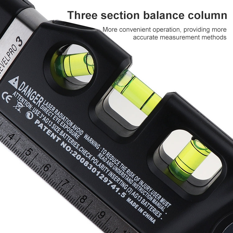 Laser Level with Tape Measure Pro 3 (250cm), LV-03(Black) - Laser Rangefinder by PMC TechLife | Online Shopping South Africa | PMC TechLife