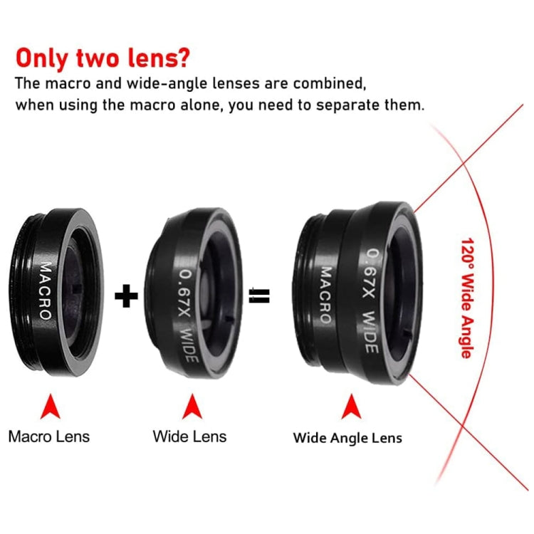3 in 1 Photo Lens Kits (180 Degree Fisheye Lens + Super Wide Lens + Macro Lens), For iPhone, Galaxy, Sony, Lenovo, HTC, Huawei, Google, LG, Xiaomi, other Smartphones(Black)