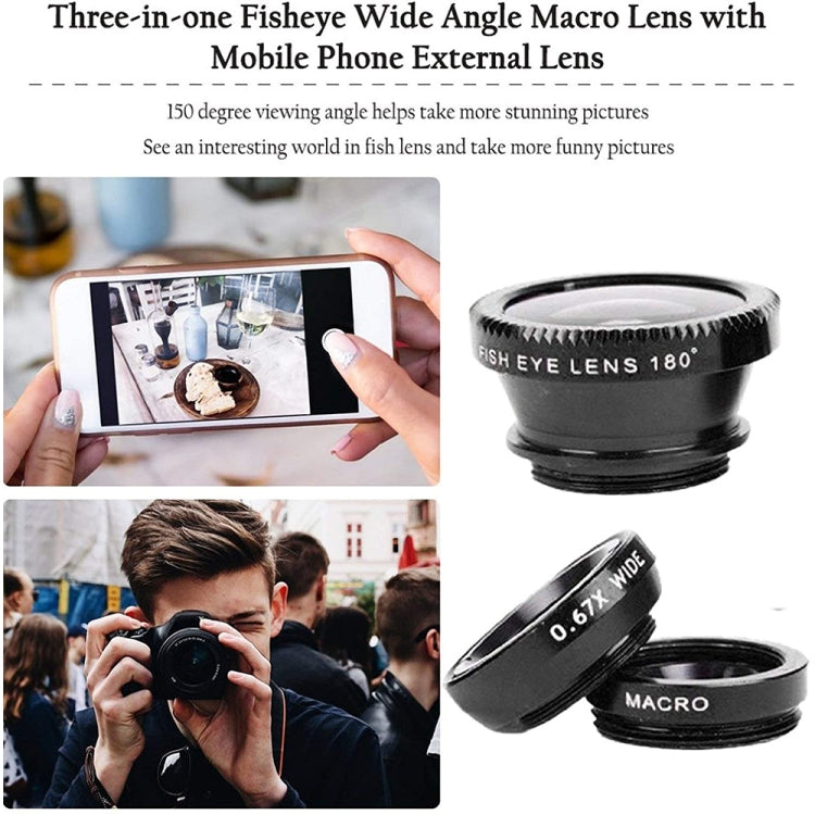 3 in 1 Photo Lens Kits (180 Degree Fisheye Lens + Super Wide Lens + Macro Lens), For iPhone, Galaxy, Sony, Lenovo, HTC, Huawei, Google, LG, Xiaomi, other Smartphones(Black)