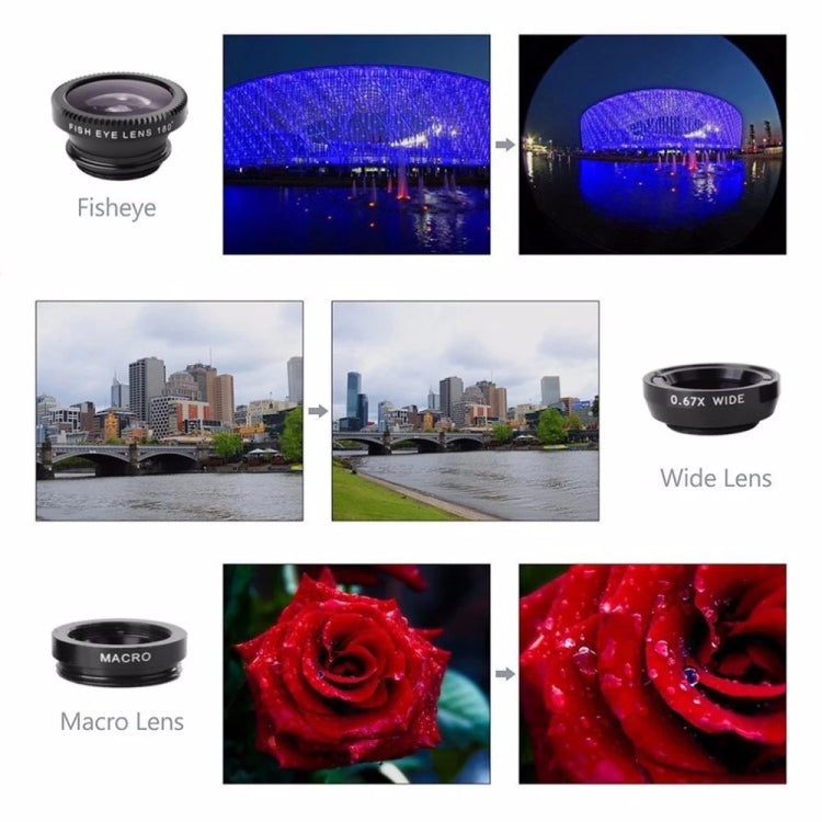 3 in 1 Photo Lens Kits (180 Degree Fisheye Lens + Super Wide Lens + Macro Lens), For iPhone, Galaxy, Sony, Lenovo, HTC, Huawei, Google, LG, Xiaomi, other Smartphones(Black)
