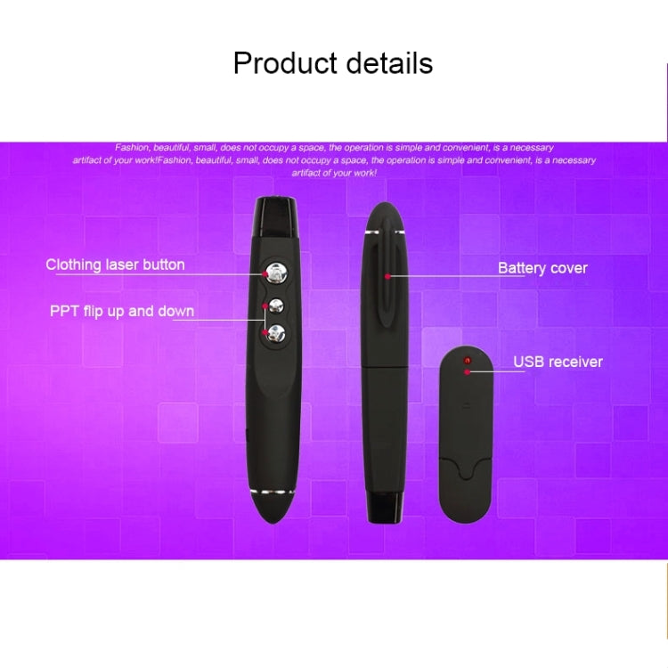 PP-1000 Multimedia Presentation Remote PowerPoint Clicker 2.4GHz RF Laser Pointer with USB Receiver(Black) - by PMC Jewellery | Online Shopping South Africa | PMC Jewellery