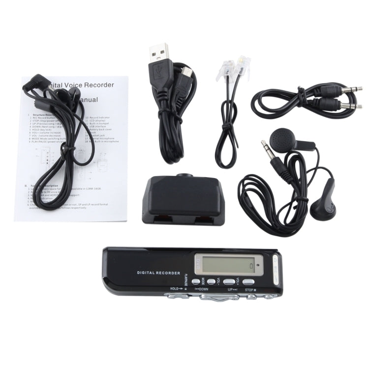 8GB Digital Voice Recorder Dictaphone MP3 Player, Support Telephone recording, VOX function, Power supply: 2 x AAA battery(Black)(Black)
