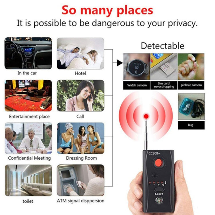 CC308+ Multi-Detector Full-Range All-Round Detector For Hidden Mini Camera / IP Lens/ GMS / RF Signal Detector Finder(Black)