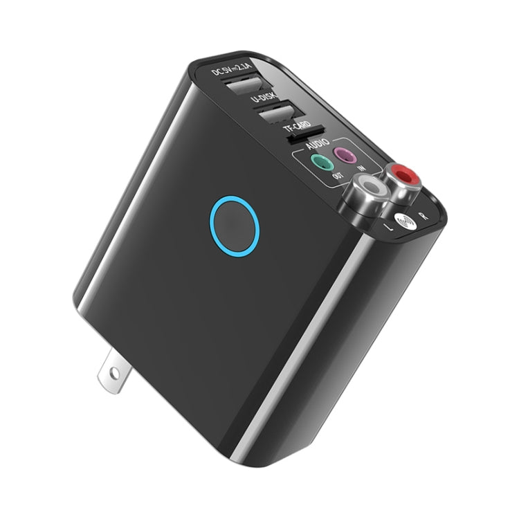 K16 2 in 1 3.5mm AUX + RAC Dual Output Plug-in Bluetooth 5.0 Audio Transmitter Receiver with Remote Control, US Plug (Black)