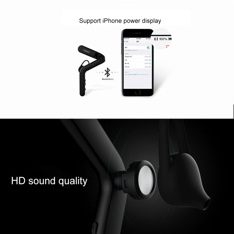 REMAX HD Voice Bluetooth Headset, Built-in HD MIC, Support Hands-free Calls, Bluetooth Distance: 10m, For iPhone, Galaxy, Huawei, Xiaomi, LG, HTC and Other Smart Phones(Black)