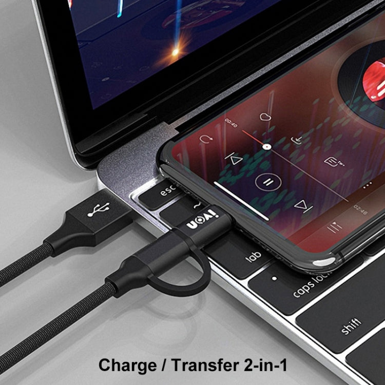 IVON CA52 2.4A USB to Type-C + Micro USB 2 in 1 Charging Sync Data Cable, Length: 1m (Black) - Multifunctional Cable by IVON | Online Shopping South Africa | PMC TechLife | Buy Now Pay Later Mobicred