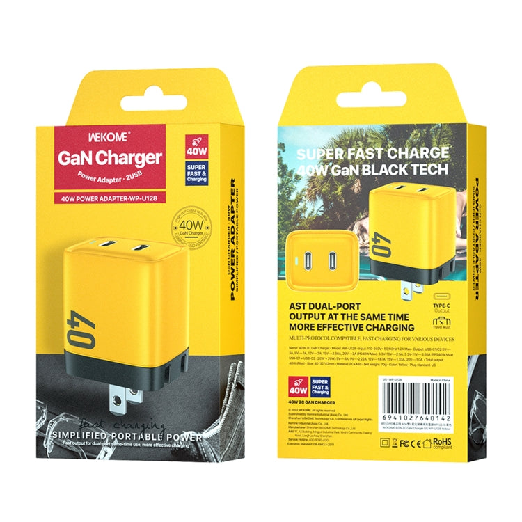 WK WP-U128 40W Dual USB-C/Type-C Interface Gallium Nitride Charger,Specifications: US Plug - USB Charger by WK | Online Shopping South Africa | PMC TechLife | Buy Now Pay Later Mobicred