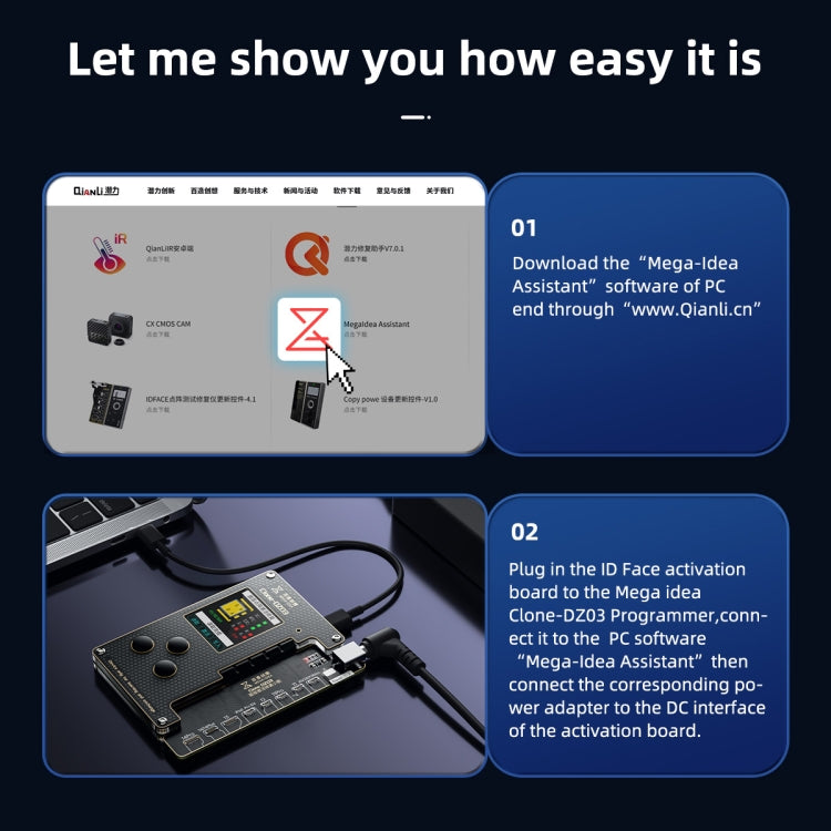 MEGA-IDEA Clone DZ03 Battery Activation & Face ID Dot Matrix Programmer for iPhone 8-14 Pro Max, Plug: EU