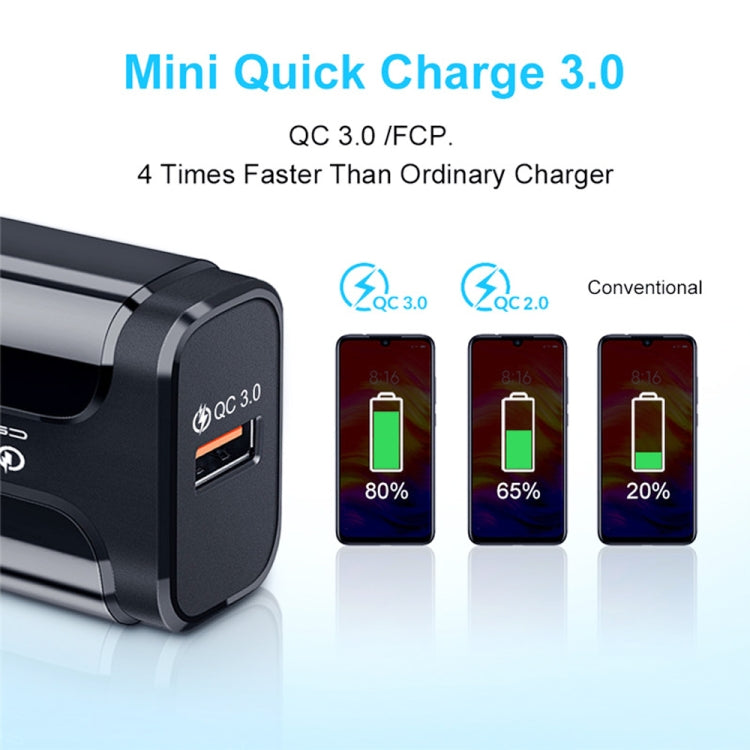 Portable QC3.0 18W USB Port Universal Quick Charging Charger, US Plug(Black)