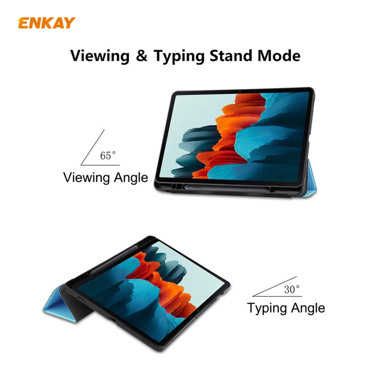ENKAY ENK-8011 PU Leather + TPU Smart Case with Pen Slot for Samsung Galaxy Tab S8 / Galaxy Tab S7 11.0 T870 / T875(Light Blue)