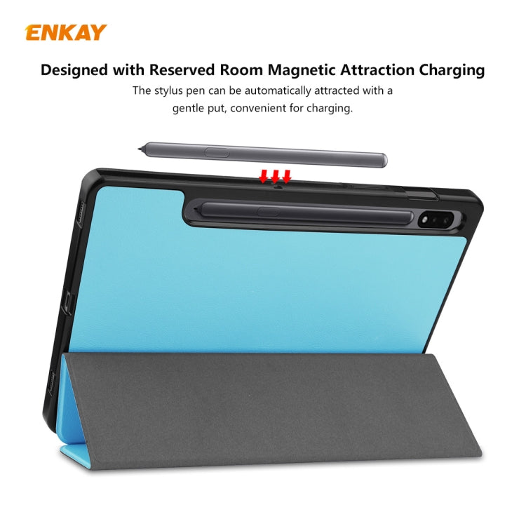 ENKAY ENK-8011 PU Leather + TPU Smart Case with Pen Slot for Samsung Galaxy Tab S8 / Galaxy Tab S7 11.0 T870 / T875(Light Blue)