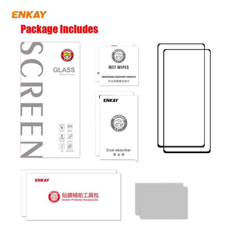 For Samsung Galaxy Note20 2pcs ENKAY Full Glue 0.2mm 9H 2.5D Tempered Glass Full Film, Support Fingerprint Unlock
