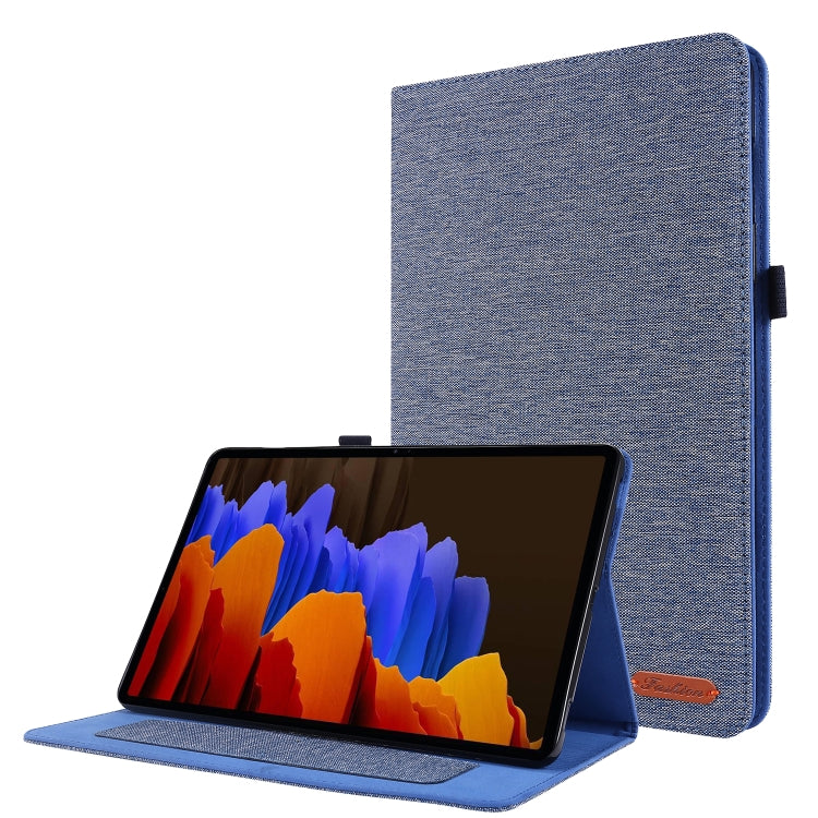 For Samsung Galaxy Tab S8 / Galaxy Tab S7 T870/T875 Horizontal Flip TPU + Fabric PU Leather Protective Case with Card Slots & Holder(DeepBlue)