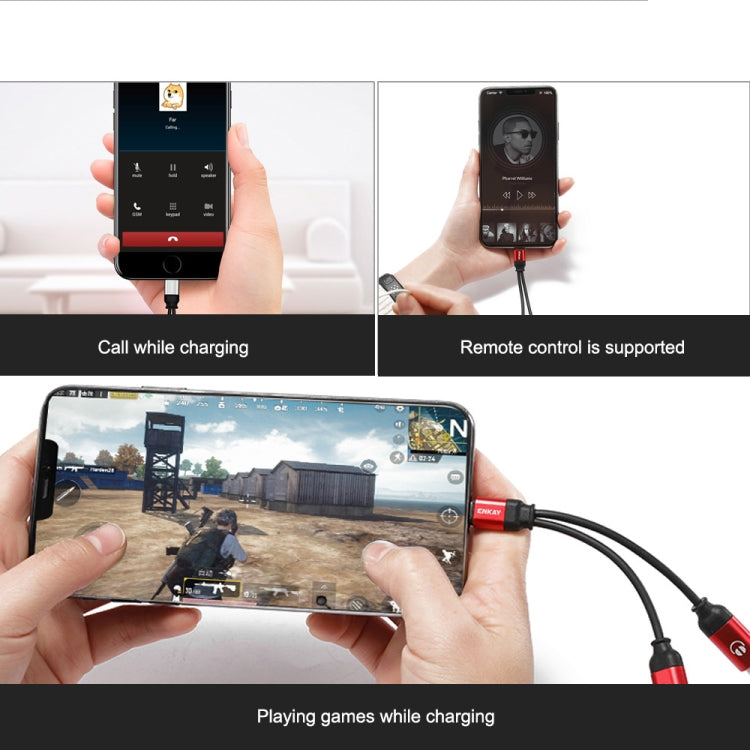 ENKAY ENK-AT104 8 Pin to Dual 8 Pin Charging Listen to Songs Aluminum Alloy Adapter Conversion Cable(Black)