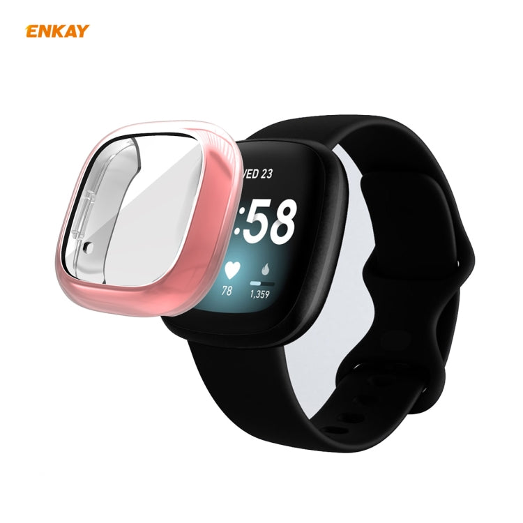 For Fitbit Versa 3 / Fitbit Sense ENKAY Hat-Prince ENK-AC8208 Full Coverage Electroplate TPU Soft Case(Pink) - Watch Cases by ENKAY