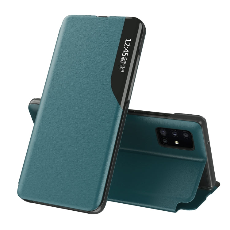 For Galaxy Note 20 Ultra Side Display Magnetic Shockproof Horizontal Flip Leather Case with Holder(Green)