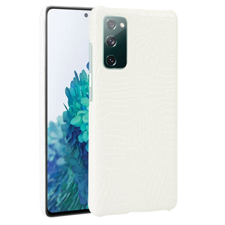 For Samsung Galaxy S20 FE Shockproof Crocodile Texture PC + PU Case(White)