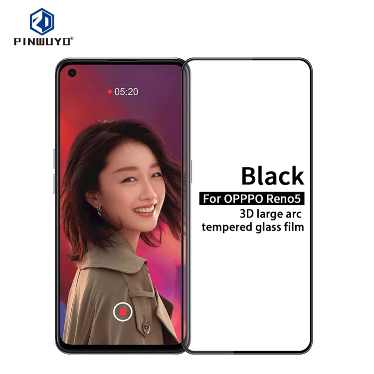For OPPO Reno5 PINWUYO 9H 3D Curved Full Screen Explosion-proof Tempered Glass Film(Black)