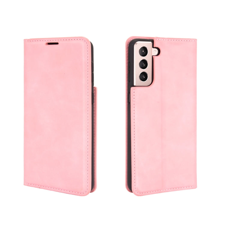 For Samsung Galaxy S21 Plus 5G Retro-skin Business Magnetic Suction Leather Case with Holder & Card Slots & Wallet(Pink)