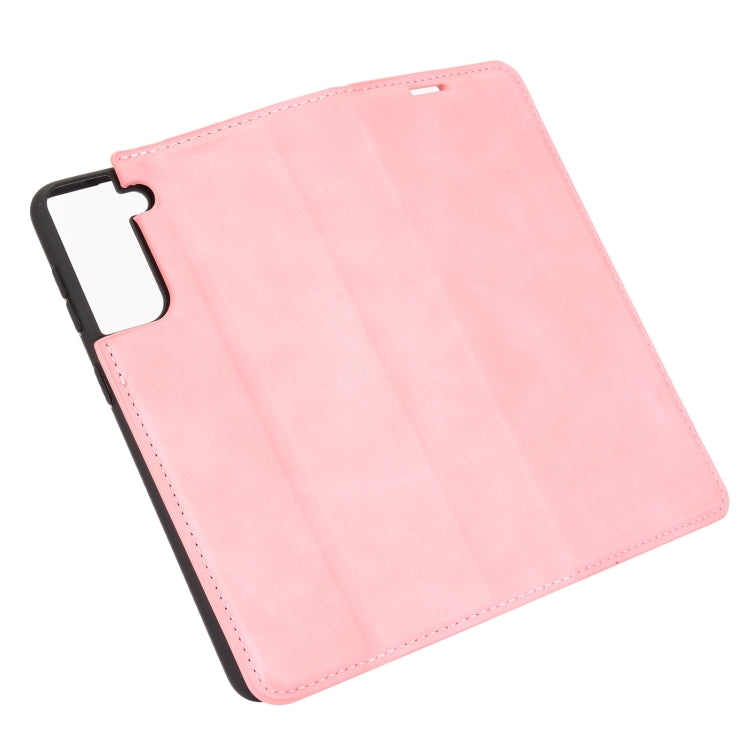 For Samsung Galaxy S21 Plus 5G Retro-skin Business Magnetic Suction Leather Case with Holder & Card Slots & Wallet(Pink)
