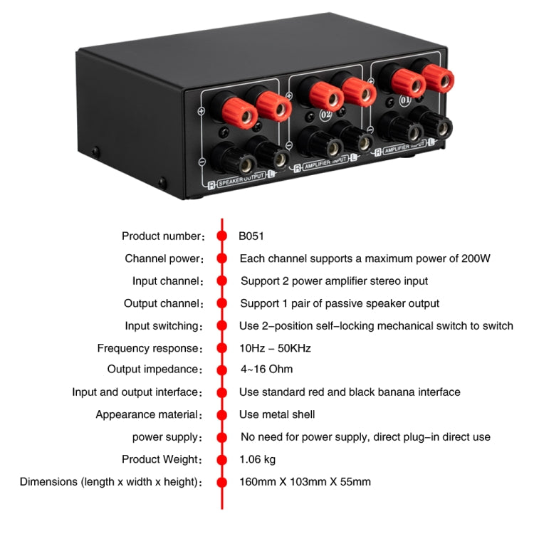 B051 2 Input And 1 Output Power Amplifier And Speaker Selection Switcher Output With Volume Adjustment 2 Power Amplifiers Audio Switcher Switch Distribution Comparator - by PMC Jewellery | Online Shopping South Africa | PMC Jewellery