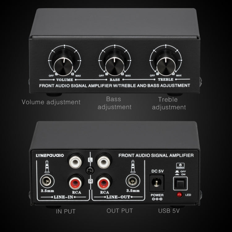 B057 Front Stereo Sound Amplifier Headphone Speaker Amplifier Booster with High And Low Bass Adjustment 2-Way Mixing, USB 5V Power Supply, US Plug - by PMC Jewellery | Online Shopping South Africa | PMC Jewellery