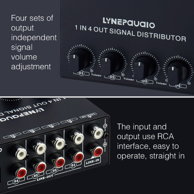 1-In 4-Out Front Stereo Signal Amplifier, Independent Output Volume Adjustment RCA Interface No Loss Allocator, US Plug - by PMC Jewellery | Online Shopping South Africa | PMC Jewellery