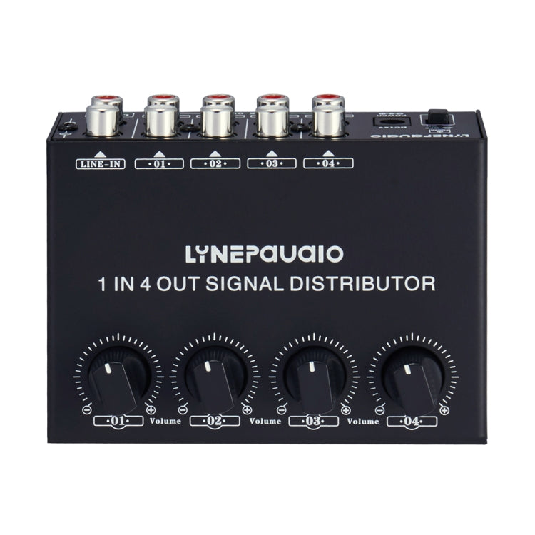 1-In 4-Out Front Stereo Signal Amplifier, Independent Output Volume Adjustment RCA Interface No Loss Allocator, US Plug