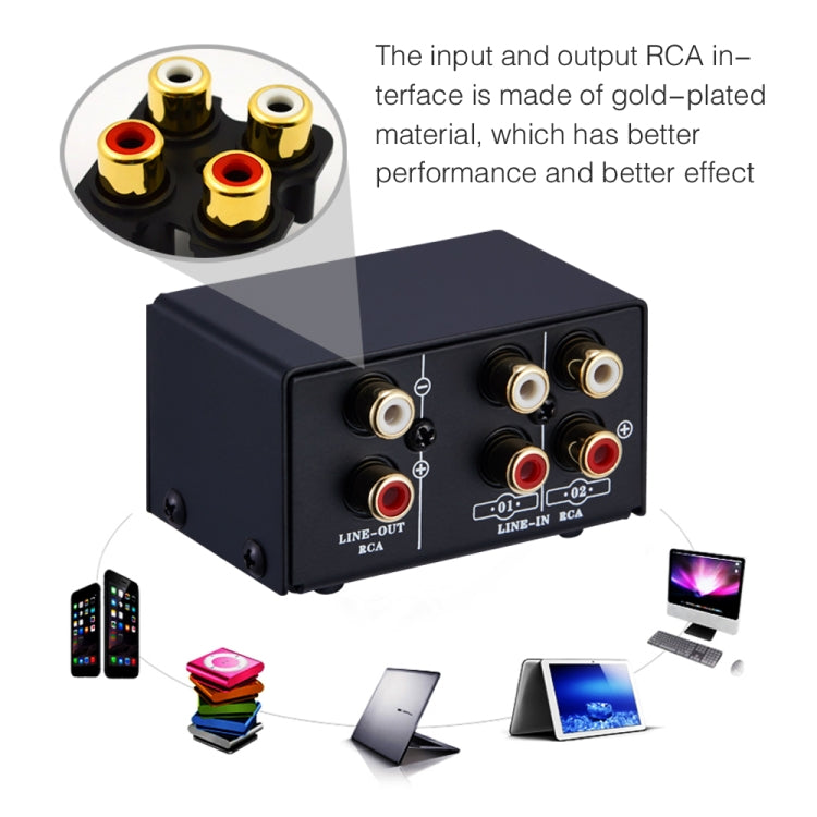 B101 2 In 1 Out (1 In 2 Out) Audio Source Signal Selection Switcher Computer Speaker RCA Lossless Audio Source Switcher