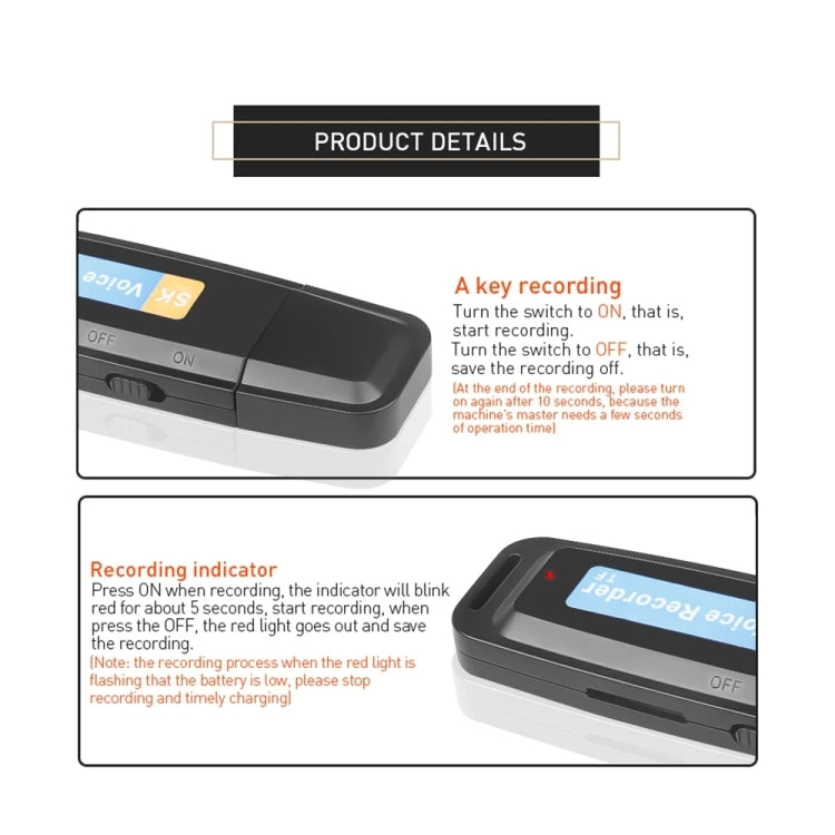 SK001 Professional Rechargeable U-Disk Portable USB Digital Audio Voice Recorder Pen Support TF Card Up to 32GB Dictaphone Flash Drive(Black) - by PMC Jewellery | Online Shopping South Africa | PMC Jewellery