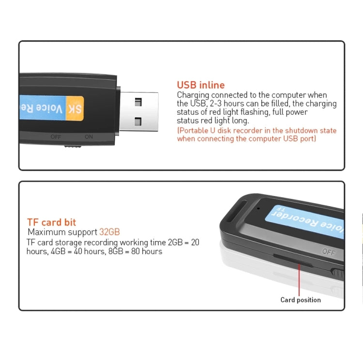 SK001 Professional Rechargeable U-Disk Portable USB Digital Audio Voice Recorder Pen Support TF Card Up to 32GB Dictaphone Flash Drive(Black) - by PMC Jewellery | Online Shopping South Africa | PMC Jewellery