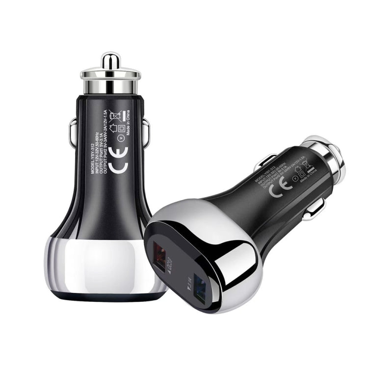 YSY-312 2 in 1 18W Portable QC3.0 Dual USB Car Charger + 1m 3A USB to USB-C / Type-C Data Cable Set(Black)