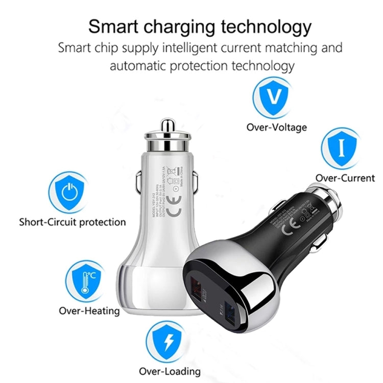 YSY-312 2 in 1 18W Portable QC3.0 Dual USB Car Charger + 1m 3A USB to USB-C / Type-C Data Cable Set(Black)